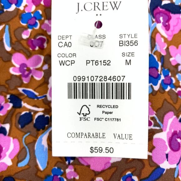 J. Crew Factory Shell Tank Blouse Womens Sz M Warm Chicory Navy Floral NEW - Picture 5 of 6